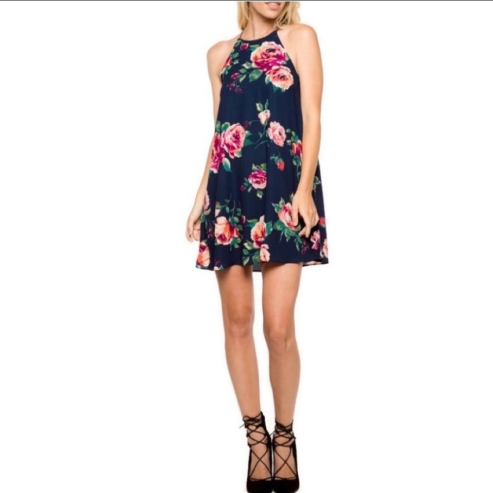 Everly navy blue Rose floral dress size small like new worn once spring s